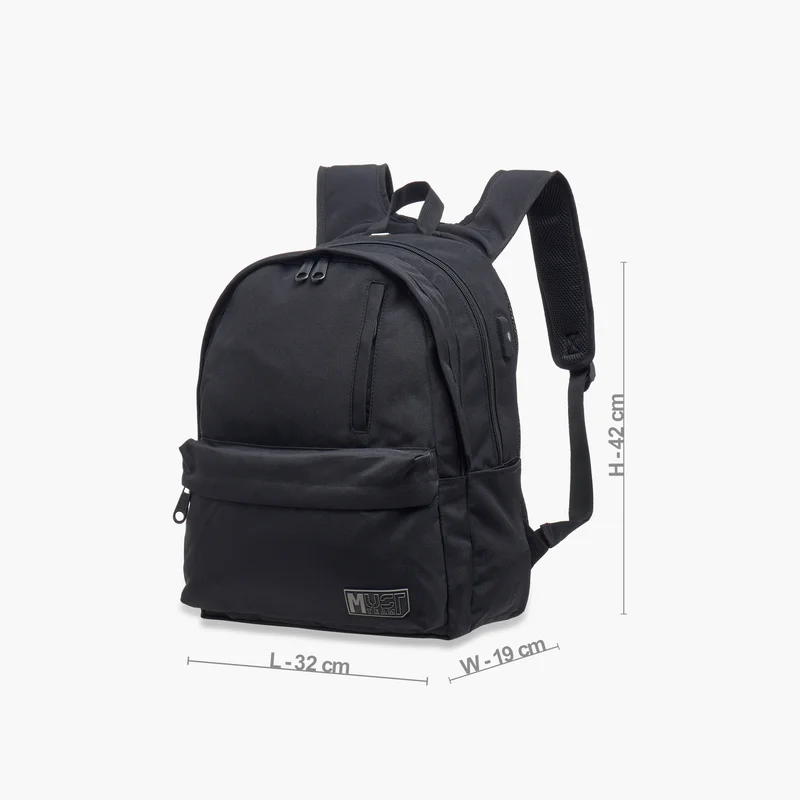 Must Backpack-Sustainable-2 Cmprt-25L (Rpet Pu) Black \ 32X19X42